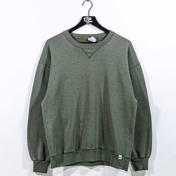 Russell Athletic Green Sun Faded Blank Sweatshirt Made in USA Large VTG 90s - Picture 1 of 7